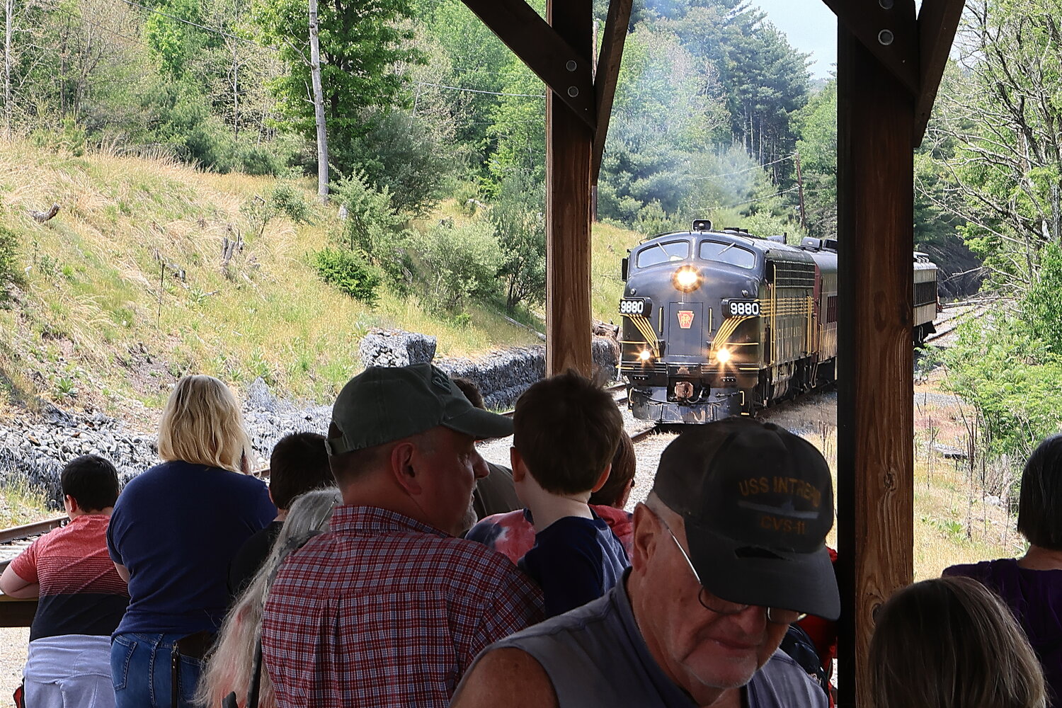Pictured is the second of three train arrivals from Honesdale, PA on June 3, coming into the Hawley Station at the intersection of Columbus Avenue and Main Avenue around 1:30 p.m. Bringing a nearly full load of passengers, the train picked up almost an equal amount of riders to head back to the Honesdale Station on Commercial Street...